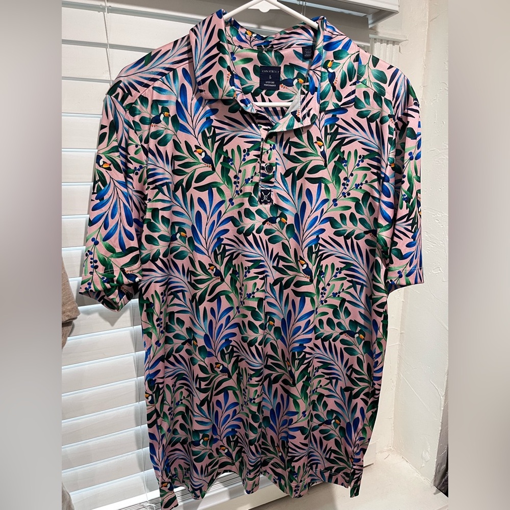 CONSTRUCT Men’s Golf Performance Polo Shirt - Large, Floral with Tucans